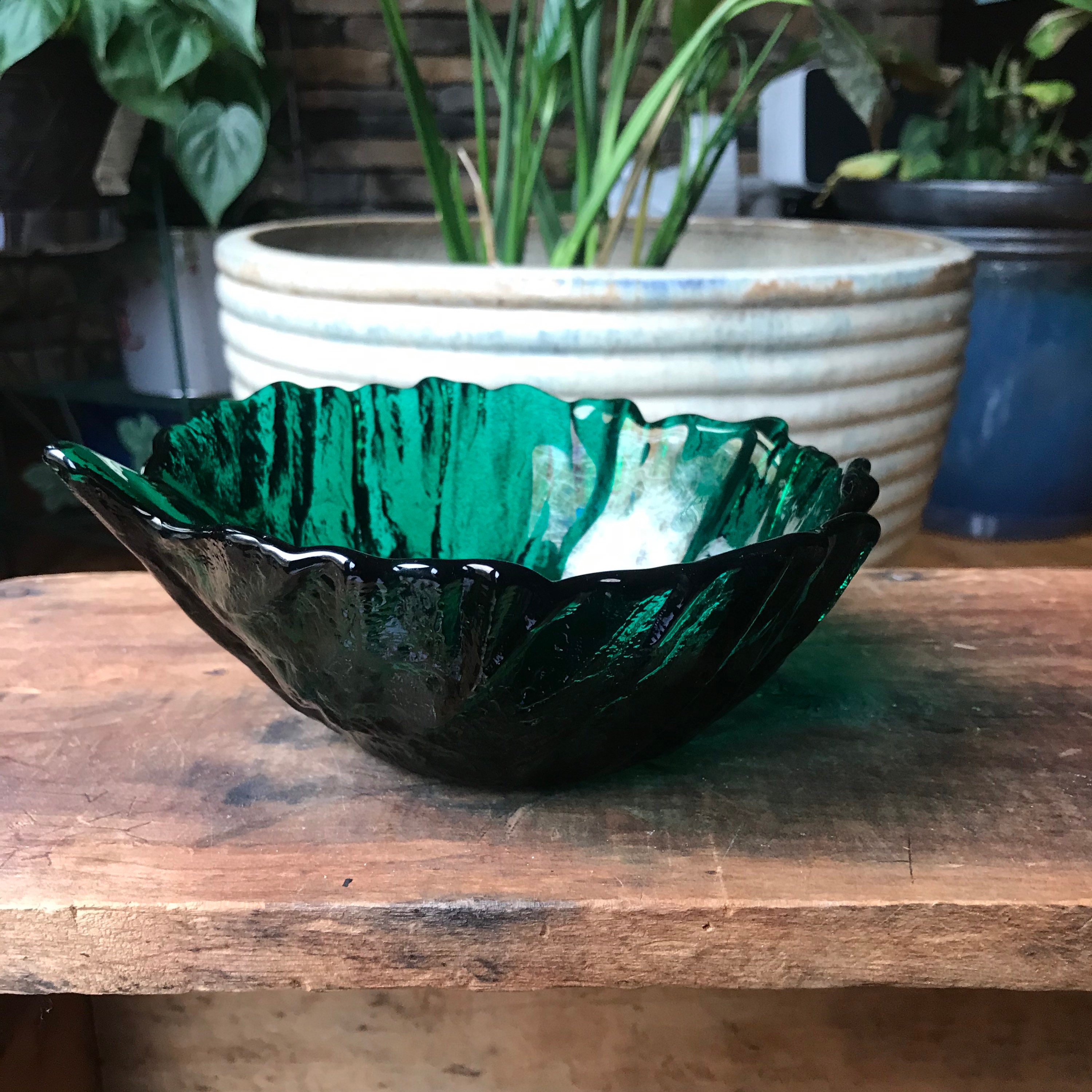 Blenko Cabbage Bowl 838 Emerald Clover Green Leaf Art Etsy