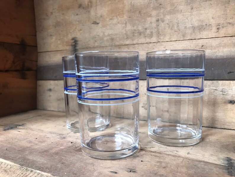 Juice Tumbler Blue White Retro 1933 Hazel Atlas 1 Band Kraft Swanky Swigs Jar