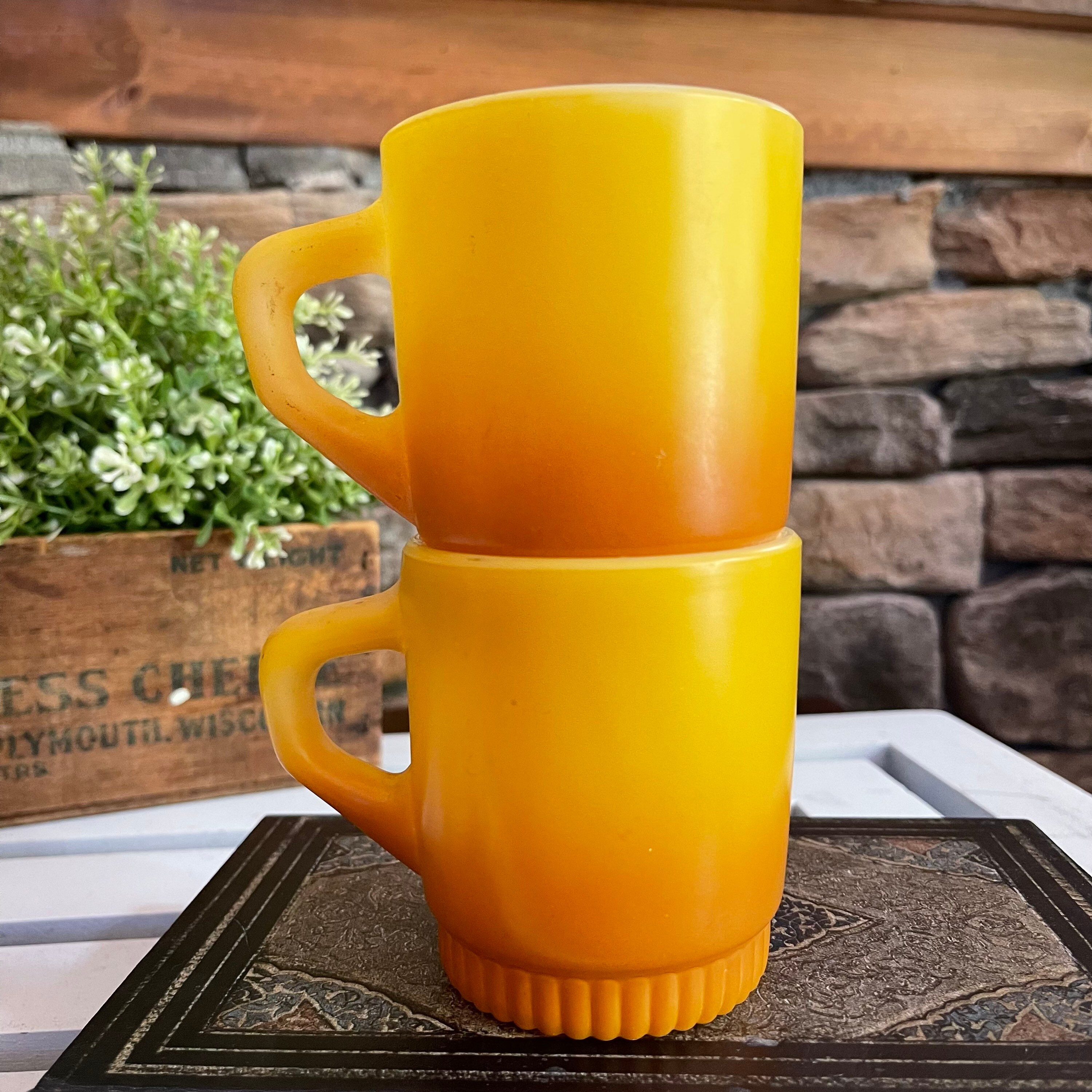 Fire King Yellow Ombré Ribbed Mug Set of 2 Stackable Etsy UK