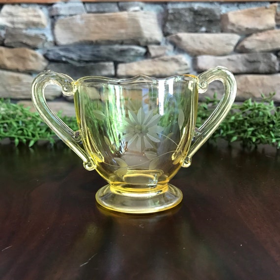 1930s Jubilee Yellow Open Sugar Bowl Lancaster Glass Etsy
