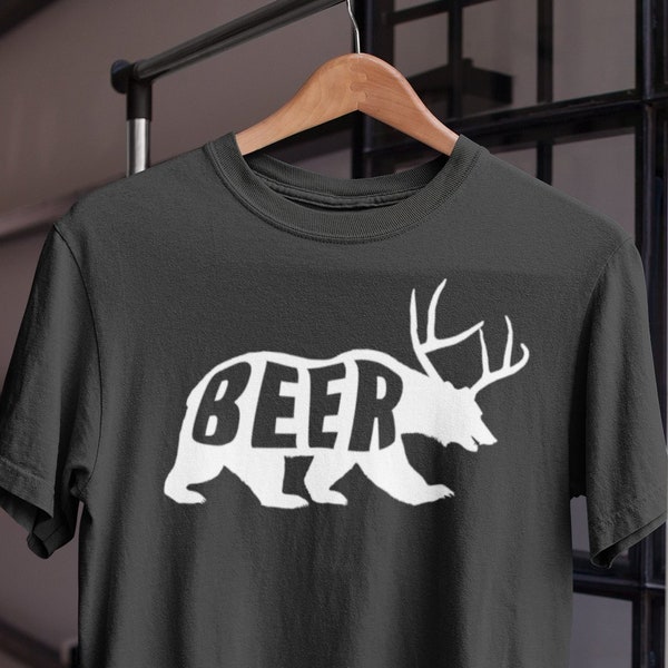 Bear Beer Sunny Short-Sleeve Unisex T-shirt | Natuur buitengeschenk | Retro Vintage Hipster | Klassieke Mens Womens Tee