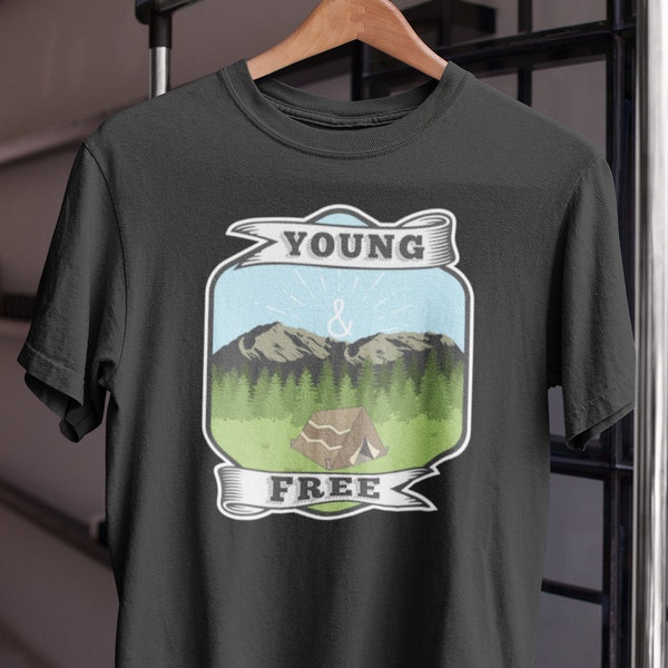 Young & Free Short-Sleeve Unisex T-shirt | Natuur buitengeschenk | Retro Vintage Hipster | Klassieke Mens Womens Tee