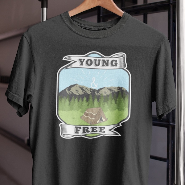 Young & Free Short-Sleeve Unisex T-shirt | Natuur buitengeschenk | Retro Vintage Hipster Classic Heren Dames T-shirt