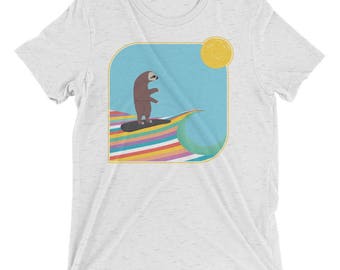 Surfing Sloth Retro Premium Tri-Blend Unisex T-Shirt