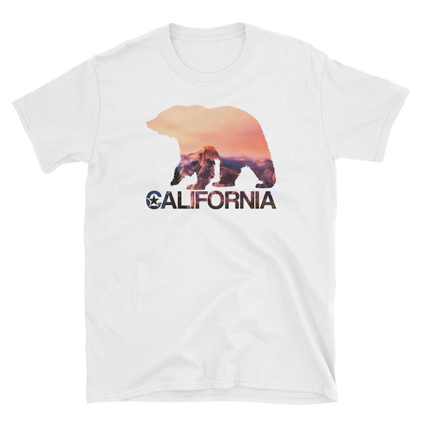 California Bear Short-Sleeve Unisex T-shirt | Natuur buitengeschenk | Retro Vintage Hipster | Klassieke Mens Womens Tee