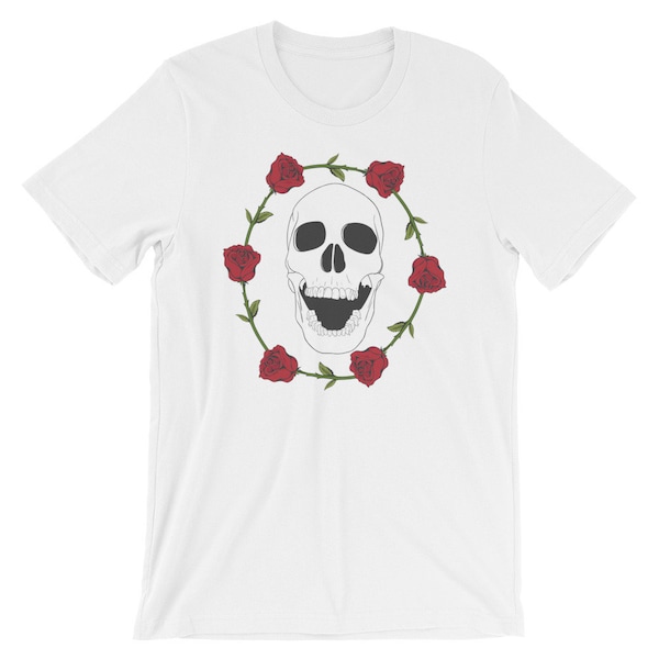 Skull Roses Short-Sleeve Unisex T-shirt | Americana Gift | Retro Vintage Hipster | Klassieke Mens Womens Tee