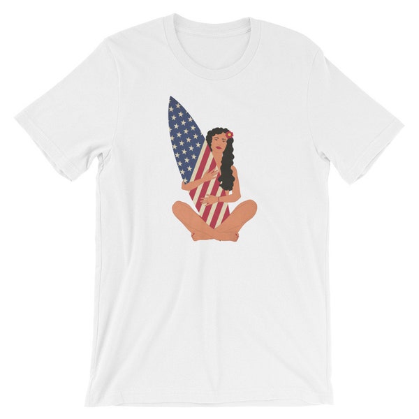 Surfer Girl USA Short-Sleeve Unisex T-shirt | Tropical Surf Gift | Retro Vintage Hipster | Klassieke Mens Womens Tee