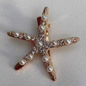 Gold Pearl and Crystal Starfish Hair Clip, Beach Weddings, Holiday Clips, or just for fun because you can! Great Gift