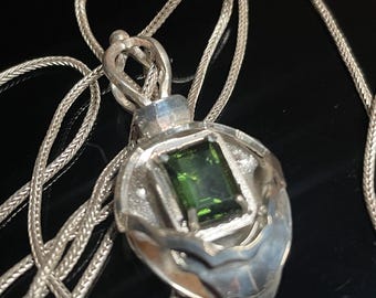 Argentium Armor- Pauldrons of Truth- Hand-Engraved Argentium Silver Moldavite Pendant