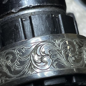 One(1) Unique Hand-Engraved Argentium Silver Floral Scroll Ring image 2