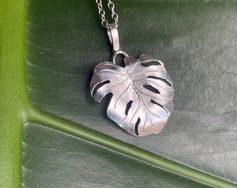 Unique Argentium Silver Monstera Deliciosa Leaf Pendant
