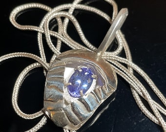 Argentium Armor- Tassets of Cascade- Hand-Engraved Argentium Silver Tanzanite Pendant