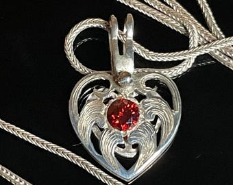 Heart Chakra- Hand-Engraved Argentium Silver Red Moissanite Pendant