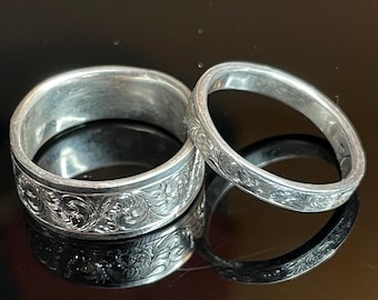 Unique Hand-Engraved Argentium Silver Floral Scroll Ring