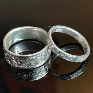 One(1) Unique Hand-Engraved Argentium Silver Floral Scroll Ring image 4