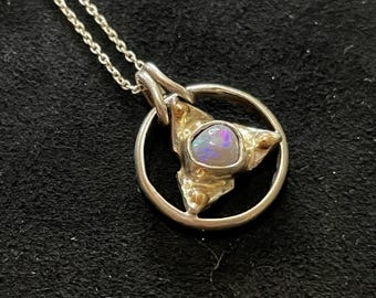 Portal Artifact- Sky- Argentium Silver, 14k Gold, Opal Pendant