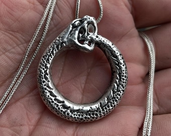 Sterling Silver Ouroboros Pendant, Cyclical Snake