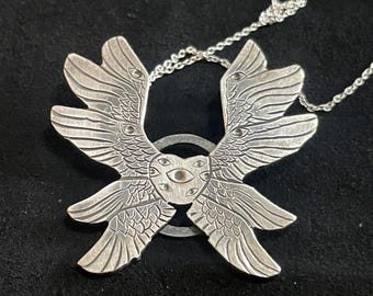 Biblically Accurate Angel- Seraphim- Hand-Engraved Argentium Silver Pendant