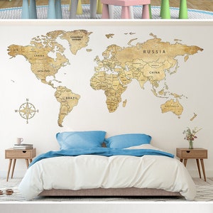 Vintage World Map Wall Sticker Print Large Wall Art Decal Modern Wall Decor World Map Print Travels Wall Art World Map Decal Wall Decors