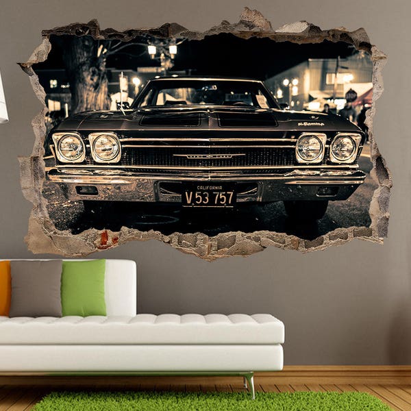 3D Wall Decal Print Old Car Classic Cars Chevrolet Impala Muscle Cars Vintage Garage Wall Art Vinyl Sticker Poster Decal Print Wall Decor