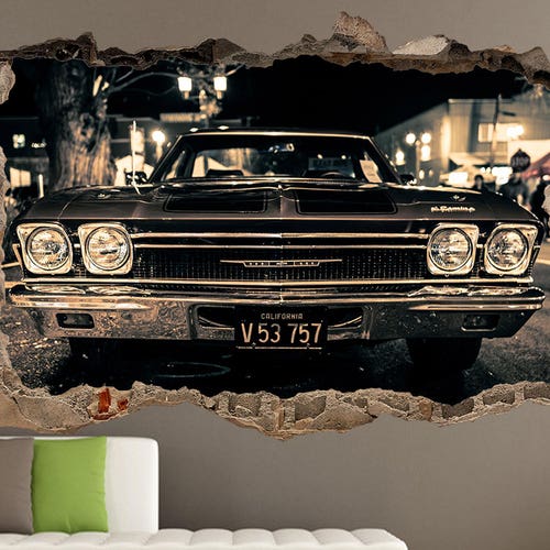 3D Wall Decal print Old Car Classic Cars Chevrolet Impala Muscle cars Vintage Garage Wall Art Vinyl sticker poster Decal print decor Prints