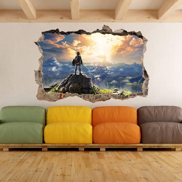 The Legend of Zelda Wall Decal Art Large Wall Sticker - Video Game Wall Decor Video Playroom Decal Zelda Decal Kids Poster Gift for Gamer