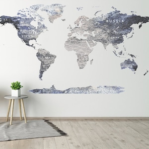 World Map Wall Sticker Large Decal Abstract Wall Art Travel Room Wall Decor Home Office Wall Decor Push Pin Travel Map Accent Wall Decor