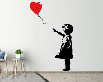 Girl with Red Balloon Large Wall Sticker Street Art Graffiti Vinyl Decal Wall Decor Wall Art Balloon Girl Wall Decal Girl Room Wall Decor
