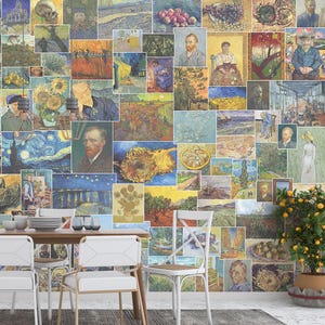 Van Gogh Artsy Wallpaper Vintage Paintings Wall Collage Mural Peel & Stick / Traditional Bedroom Living Room Wallpaper Retro Wall Art Decor
