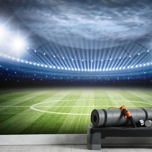 Football Stadium Mural Soccer Field Wallpaper Peel and Stick Boy Room Home Gym Wallpaper