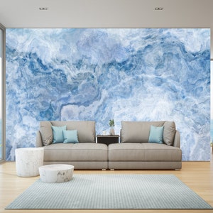 Abstract Blue Onyx Wallpaper Marble Wall Mural Peel and Stick Vinyl