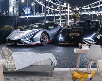 Lamborghini Mural Peel and Stick Super Car Vinyl Wallpaper Boy Room Wall Decor
