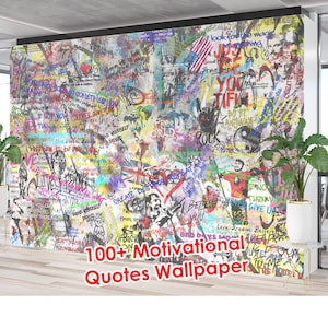 Urban Graffiti Wall Mural Wallpaper – 100+ Inspiring Quotes for Creative Spaces | Colorful Funky Graffiti Wallpaper Peel & Stick / Unpasted