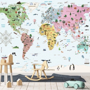 Papier peint pour enfant - Chaque chambre d'enfant doit avoir - Papier peint carte du monde coloré avec décoration de chambre d'enfant Papier peint pour chambre d'enfant Cadeaux pour les enfants