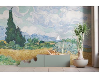 Papel pintado de paisaje de Van Gogh, mural rural vintage, autoadhesivo / sin pegamento, decoración de pared para salón y dormitorio, revestimiento mural paisajístico