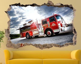 Fire Engine Wall Decal: Red Fire Truck, Kids Room Decor Sticker Gift for Boy