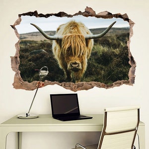Longhorn Cow Wall Sticker Wall Decal Highland Cow Decor Farm Animal Wall Art Print Cow Wall Decal Cow Wall Art Farmhouse Rustic Wall Decor
