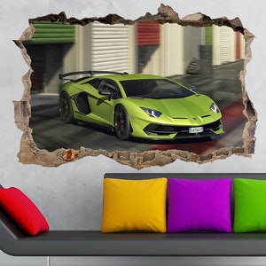 Green Super Car Wall Sticker Supercar Wall Decal Lambo Wall Decor Sports Car Wall Print Vinyl Sticker Christmas Gift for Boy Gaming Wall Art