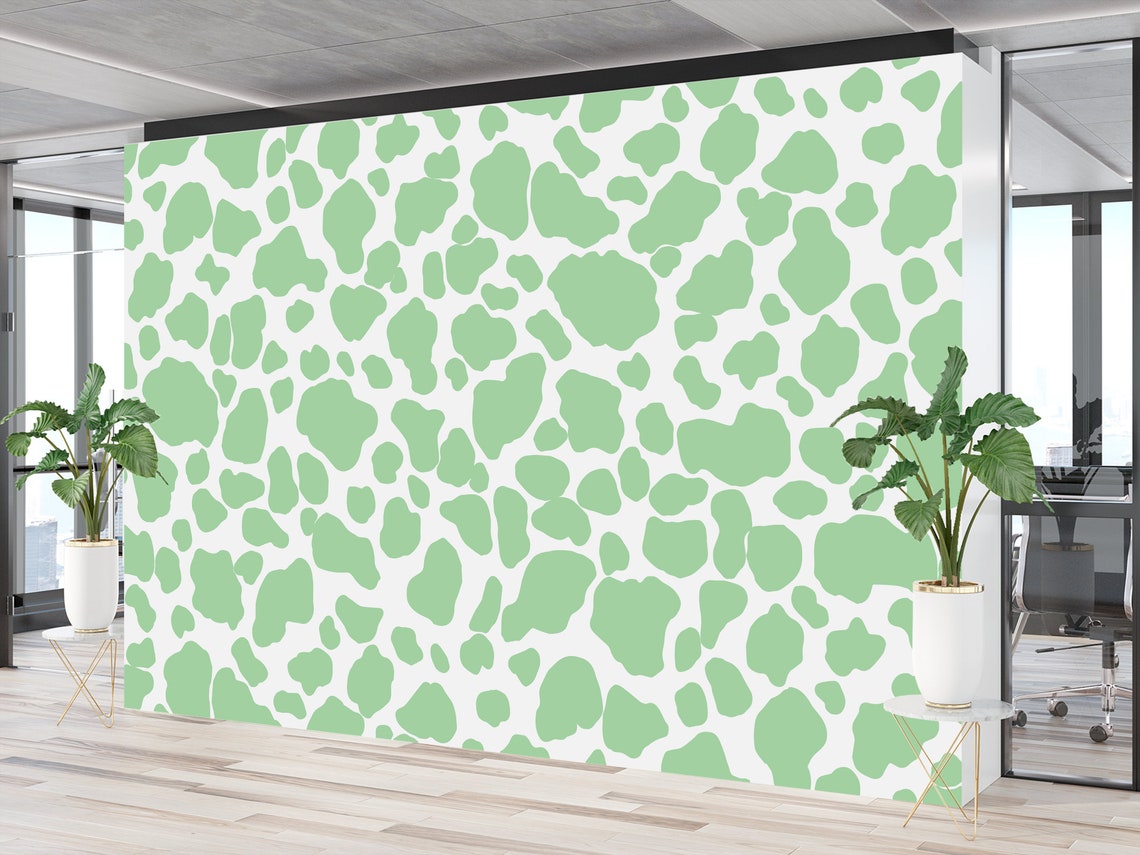 Preppy Green Wall Mural Wallpaper Peel and Stick Green Cow Etsy