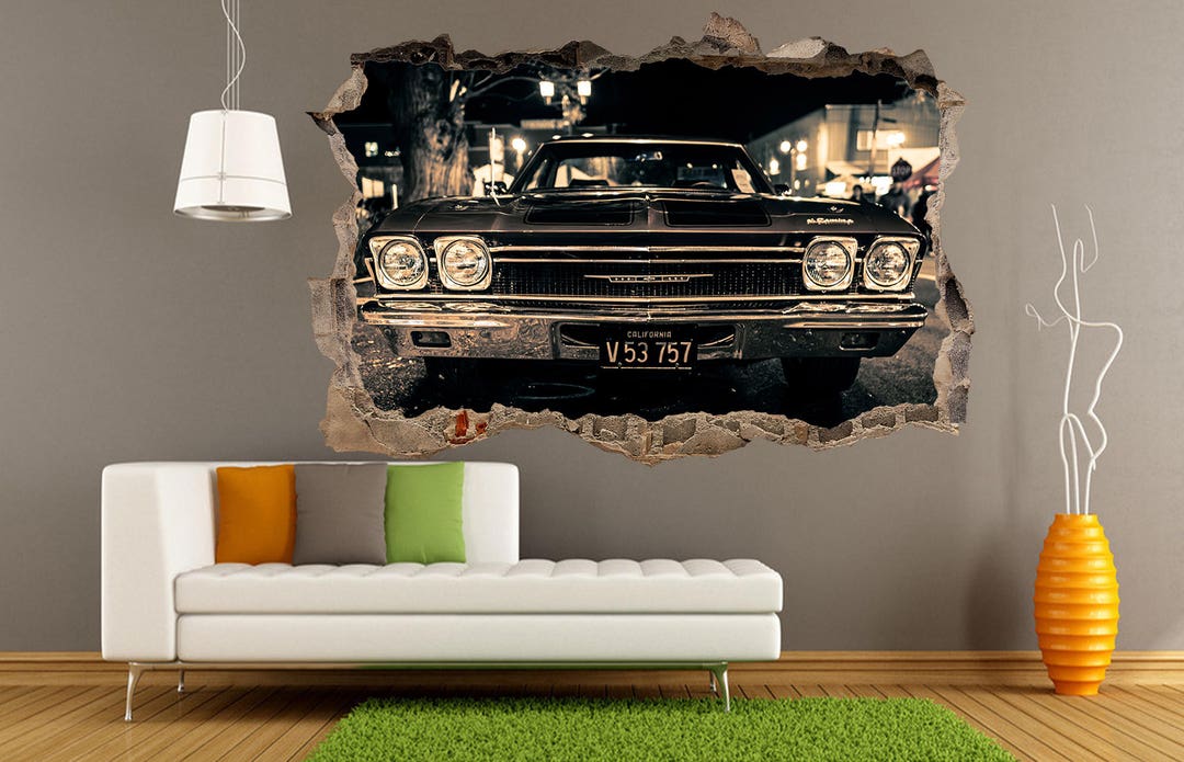 3D Wall Decal Print Old Car Classic Cars Chevrolet Impala Muscle Cars