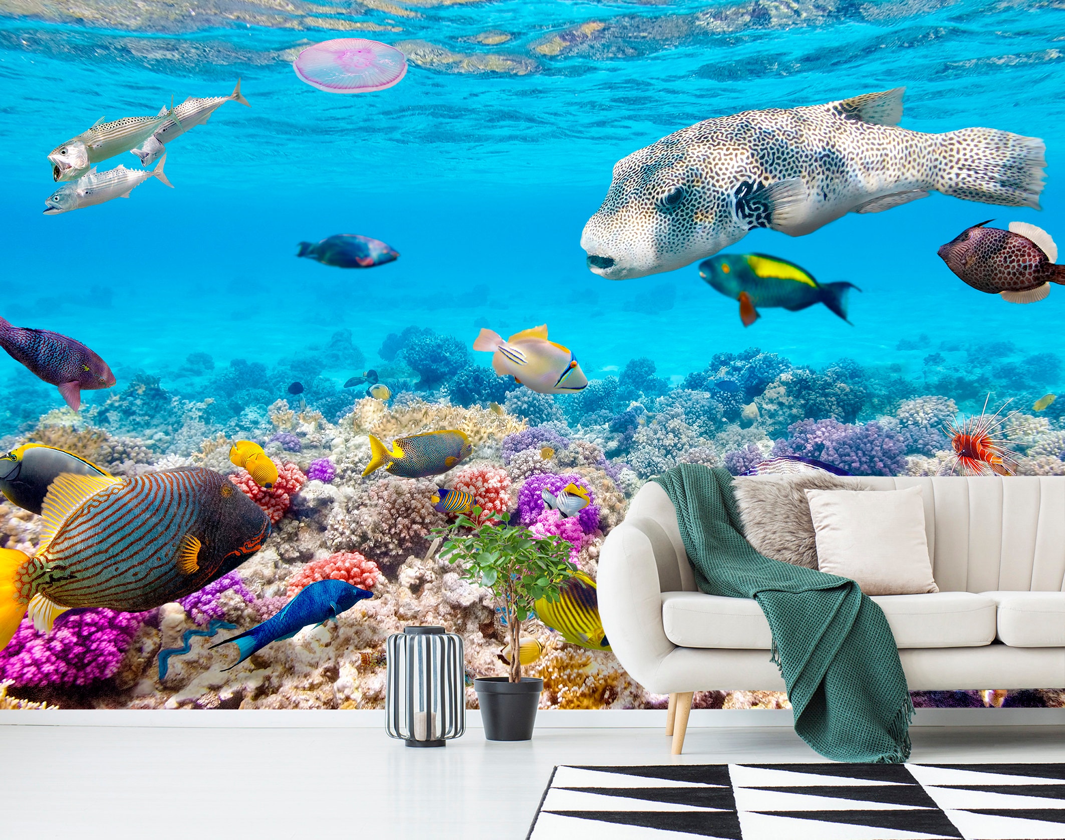 Underwater Life Wall Mural Vinyl Wallpaper Fishes Wallpaper | Etsy