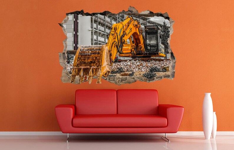 Excavator Wall Sticker Construction Wall Decal Vinyl Sticker Etsy
