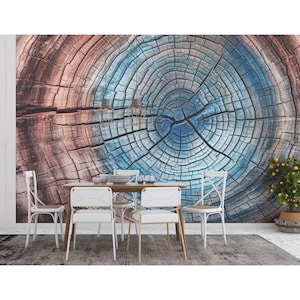 Abstract Tree Rings Wall Mural Large Wood Texture Wallpaper for Nature Lovers - Rustic Tree Trunk Wallpaper Vintage Wood Slice Wall Mural