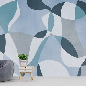 Carta da parati geometrica astratta – Carta da parati moderna blu-grigia – Decorazione contemporanea per la casa per camera da letto e soggiorno – Carta da parati staccabile e adesiva