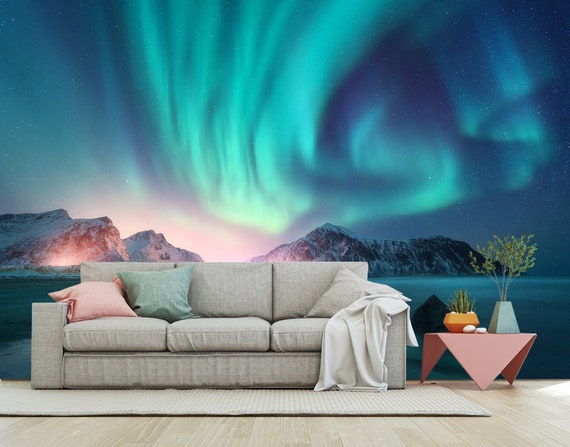 Northern Lights Wallpaper Bedroom Wall Mural Aurora Borealis - Etsy UK Northern Lights Wallpaper Bedroom Wall Mural Aurora Borealis - Etsy UK