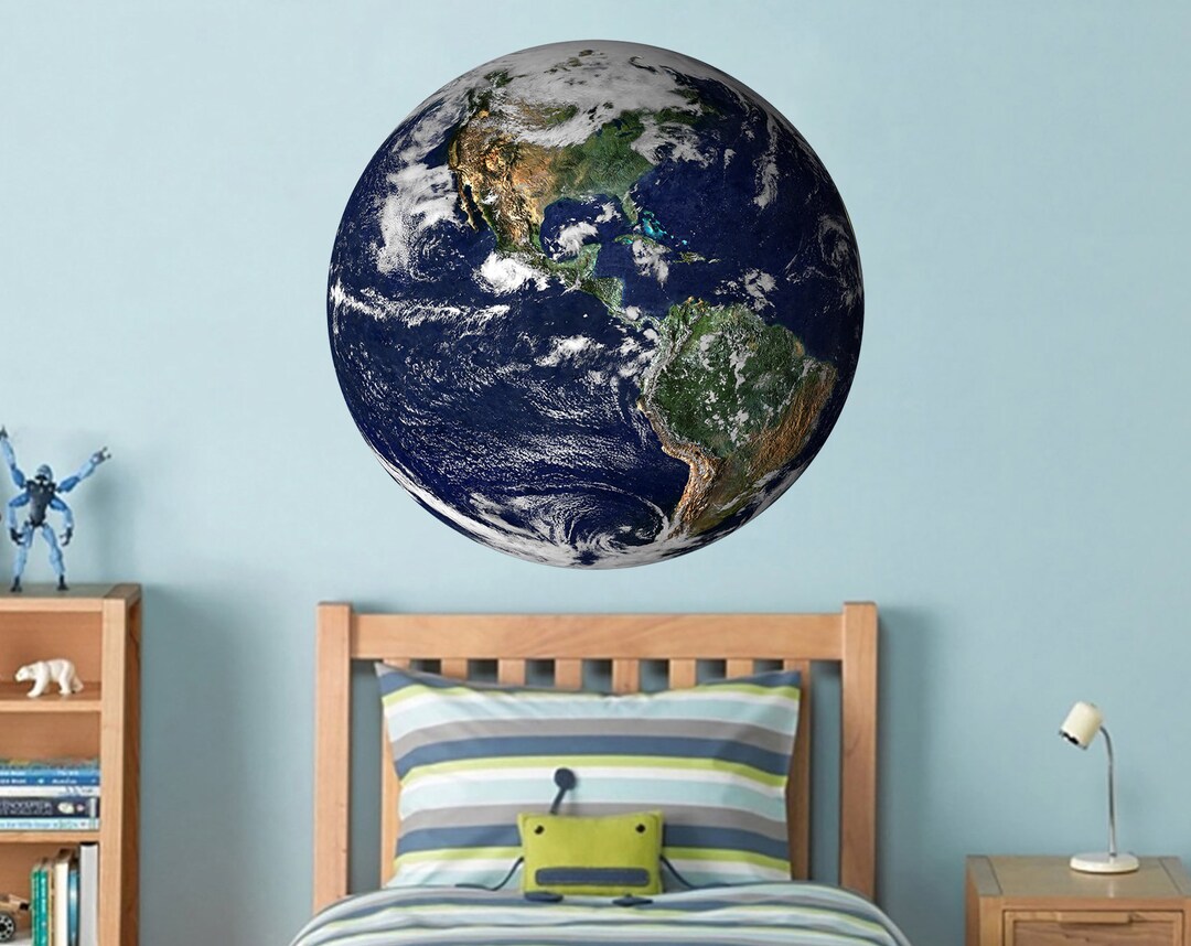 Earth Planet Wall Sticker - Nursery Decal for Kids Room - Round Space ...