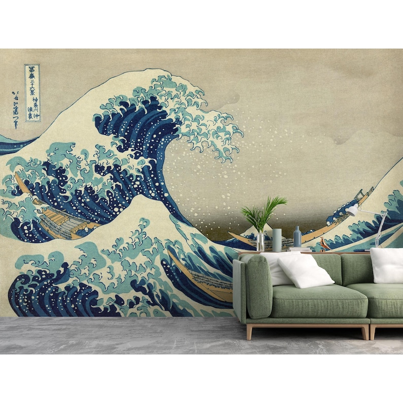 Japanese Wallpaper The Great Wave off Kanagawa Wall Mural Peel and Stick Vintage Wallpaper Bedroom Living Room Japan Wall Decor image 3