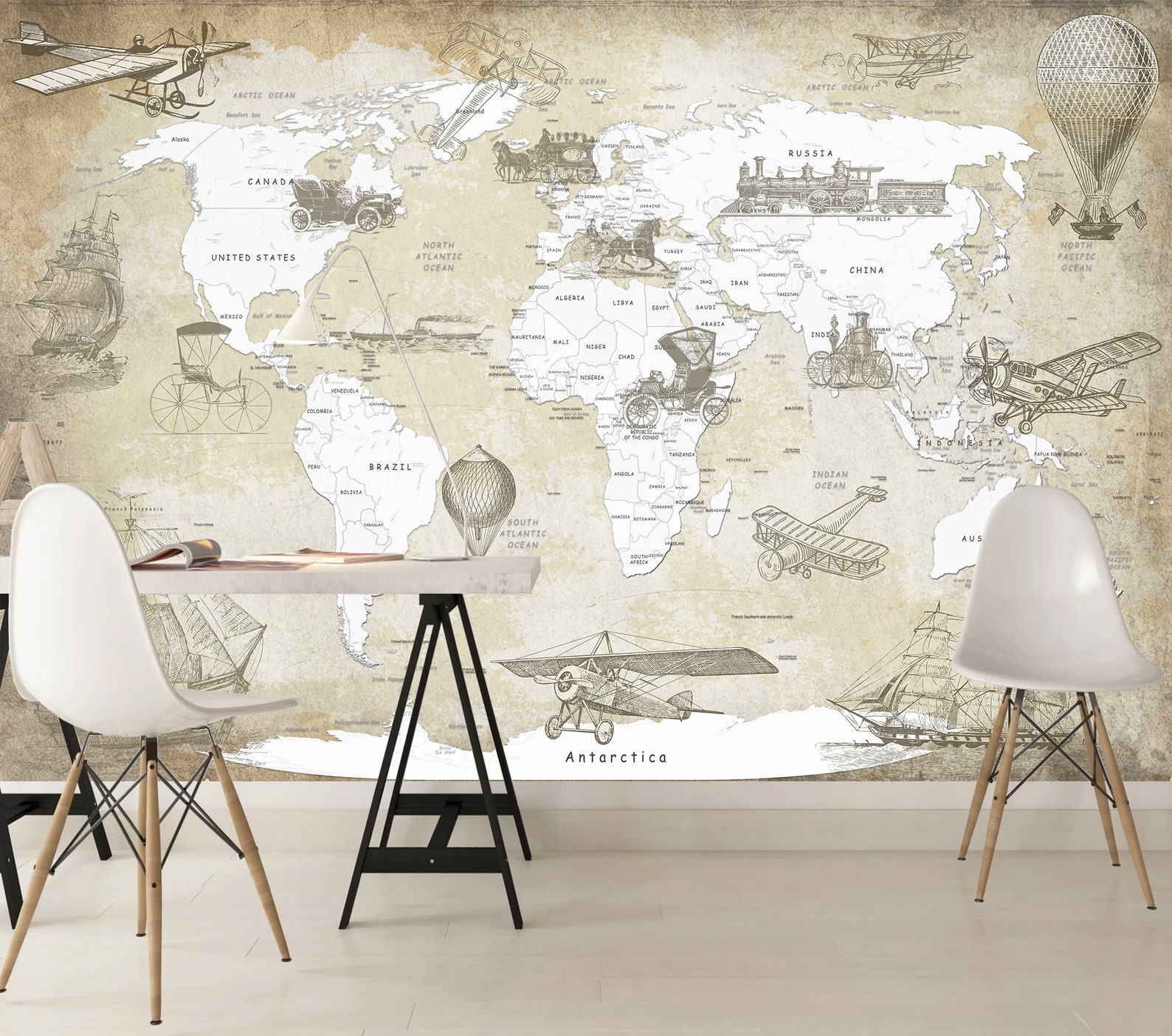 World Map Wallpaper Peel and Stick Selfadhesive Matte Vinyl Etsy