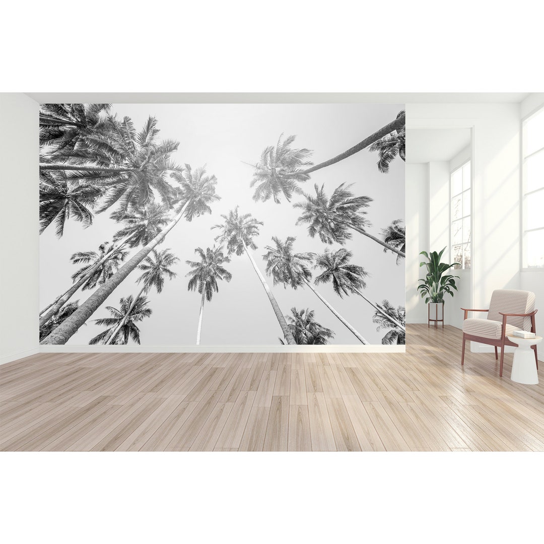 Black and White Palm Trees Wall Mural Wallpaper Peel and Stick Living ...