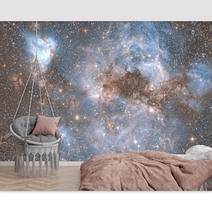 Space Telescope view of Stars Nebula - Mural Wallpaper Bedroom Wall Decor Fantastic Space Wall Print Starry Sky Wallpaper Peel and Stick